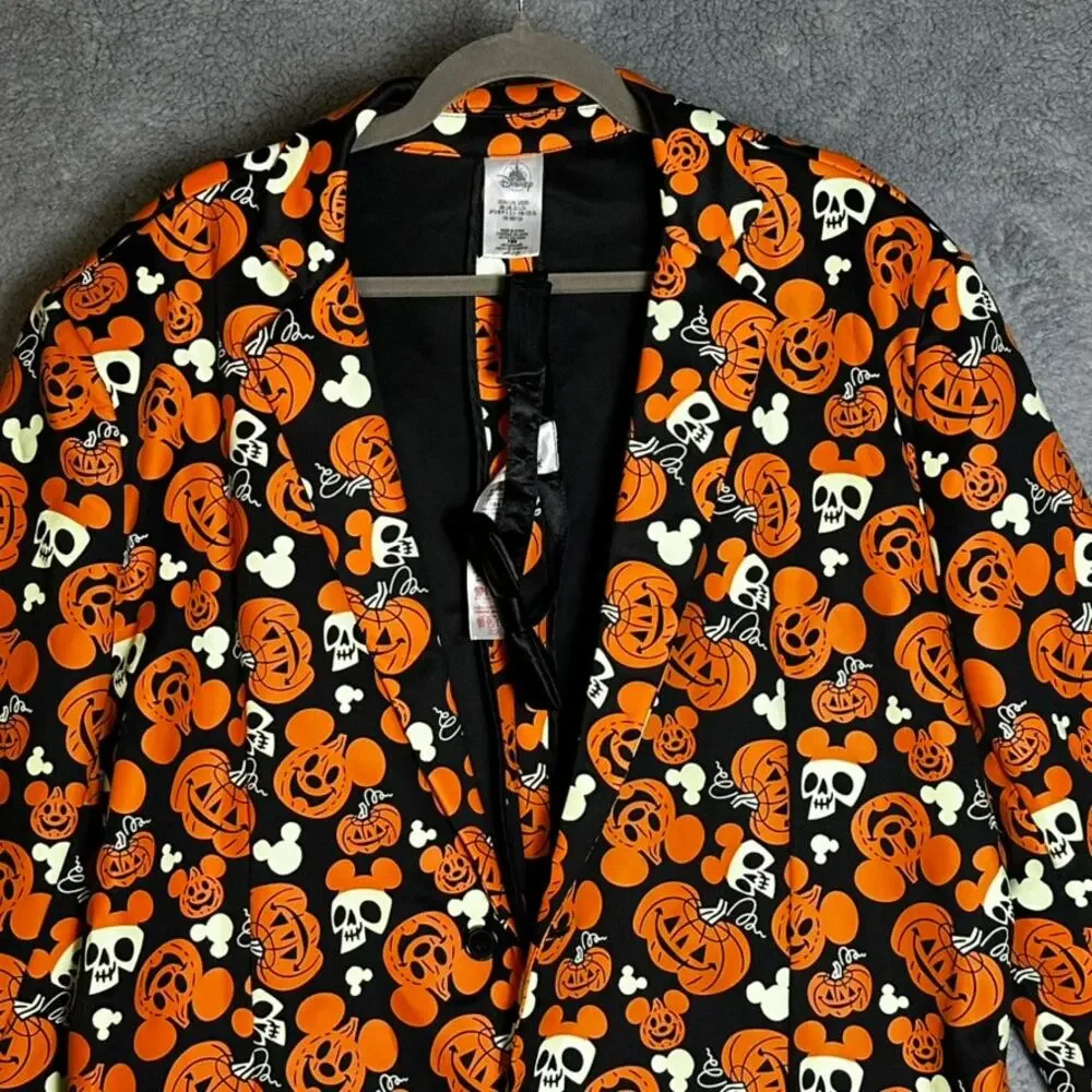 Disney NWOT Men's L/XL Halloween Glow in the Dark Blazer Pumpkin Design Bow Tie